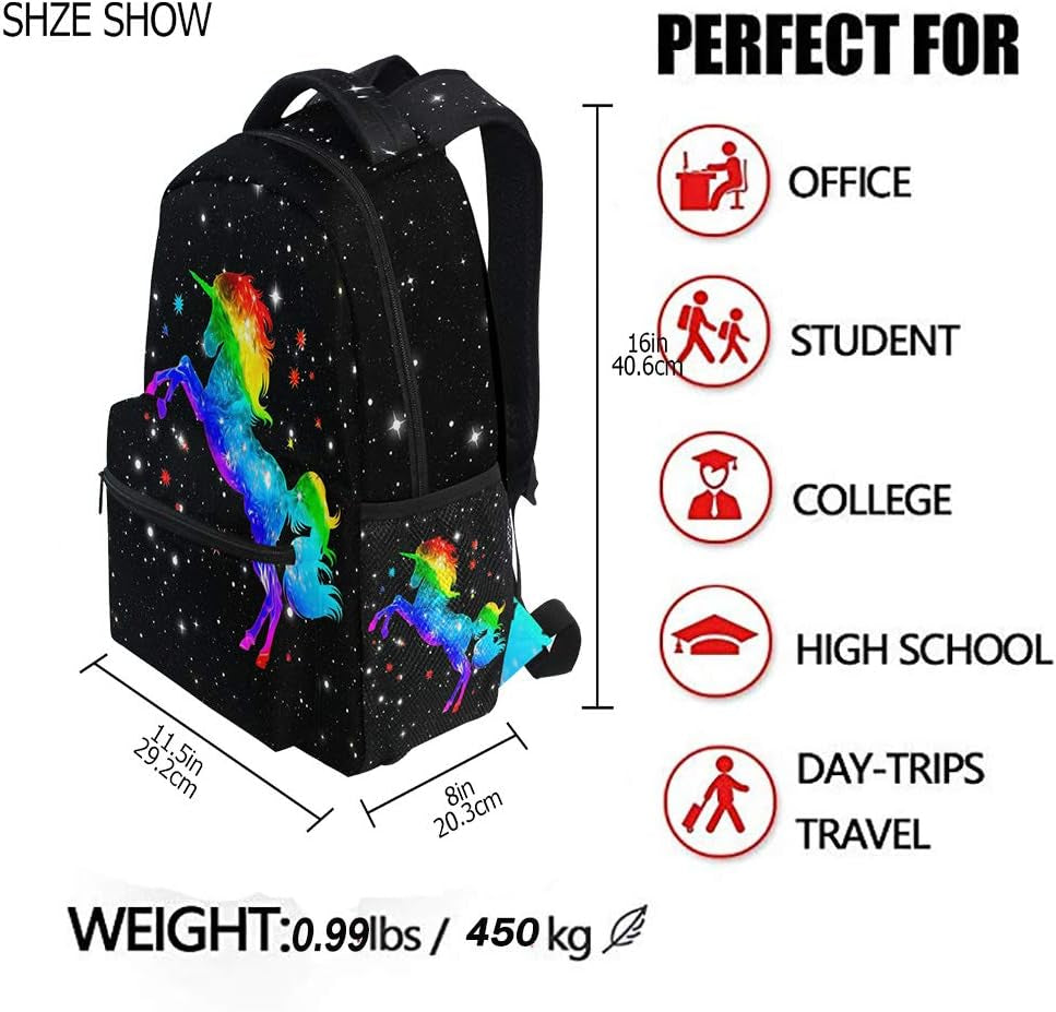 Unicorn Student Backpack for Teen Boys Girls Magic Rainbow Galaxy School Bag Bookbag Travel Laptop Daypack Book Bag Shoulder Bag for Kids Elementary