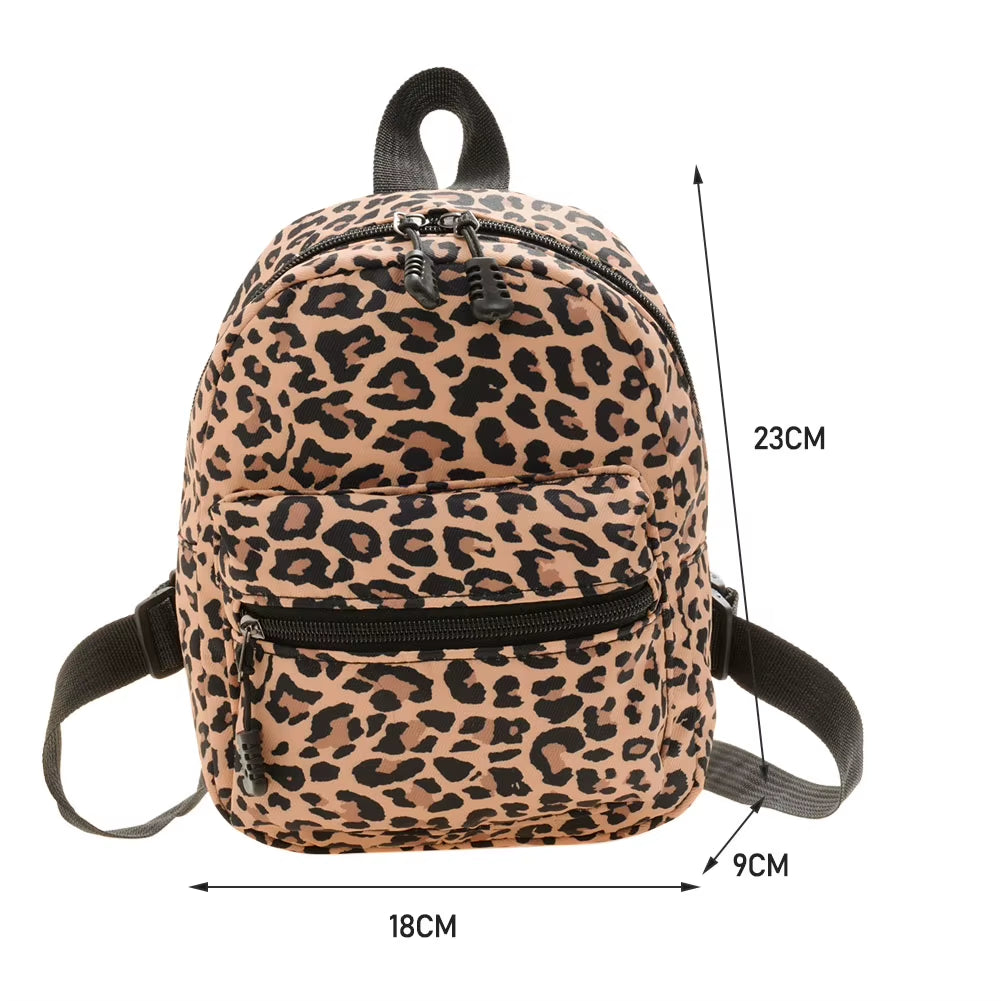 Women Zebra Leopard Cow Print Backpacks Nylon Shoulder Bag Students High School Small Book Bag Female Mini Rucksack Mochila