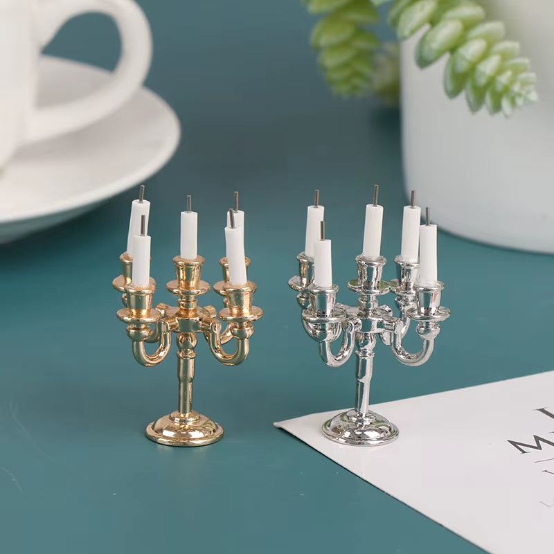1Pair Creative New 1:12 Dollhouse Mini Table Candle Candlestick Christmas Scene Home Ornament for Doll House Decor Kids Toys