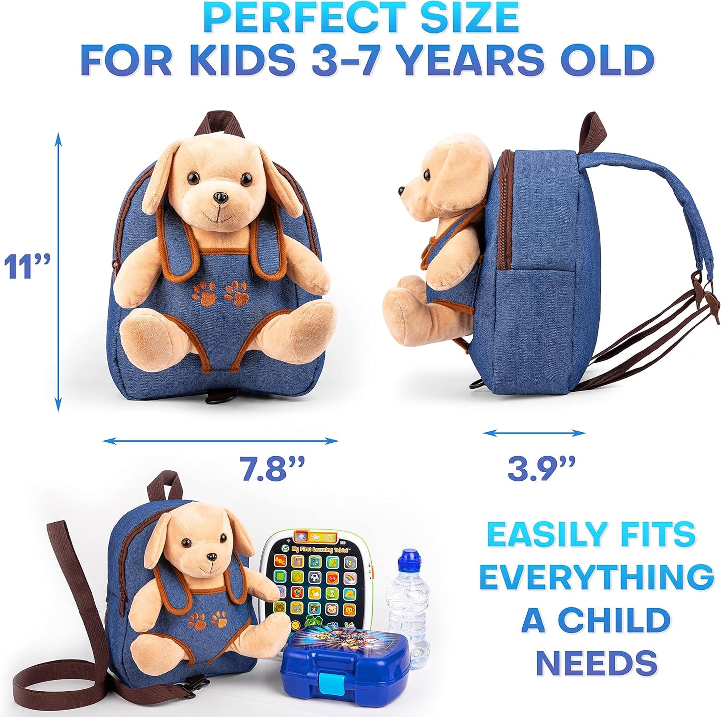 Cute Dog Toy Toddler Backpack with Leash Kids Stuffed Animal Toy Backpack for Boys and Girls Ages 2 to 5 with Plush Puppy