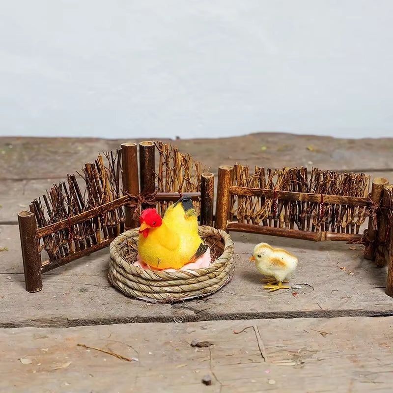 Doll House Mini Wooden Chicken House Mini Bonfire Miniature Manger Doll House Accessories Fairy Garden Yard Decoration