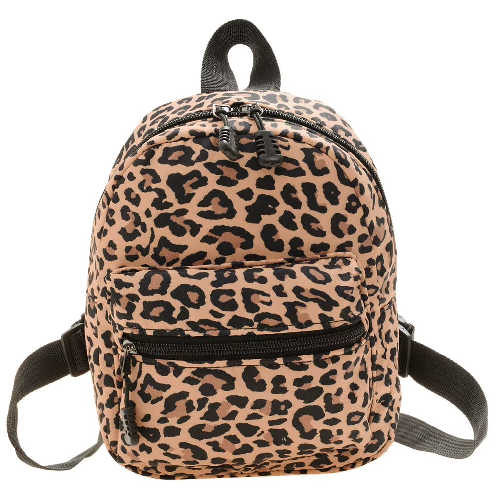 Women Zebra Leopard Cow Print Backpacks Nylon Shoulder Bag Students High School Small Book Bag Female Mini Rucksack Mochila