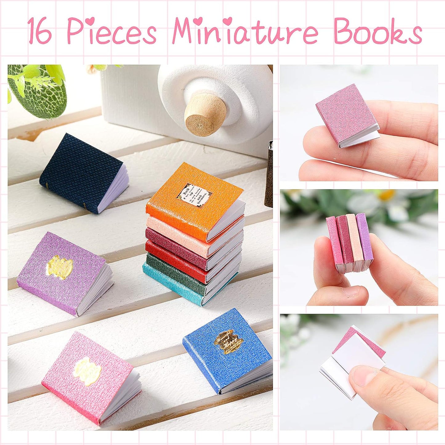 16 Pieces 1:12 Scale Miniatures Dollhouse Books Timeless Mini Books Notebook Model Dollhouse Decoration Accessories for Study Room Bedroom Library(Colorful Style)