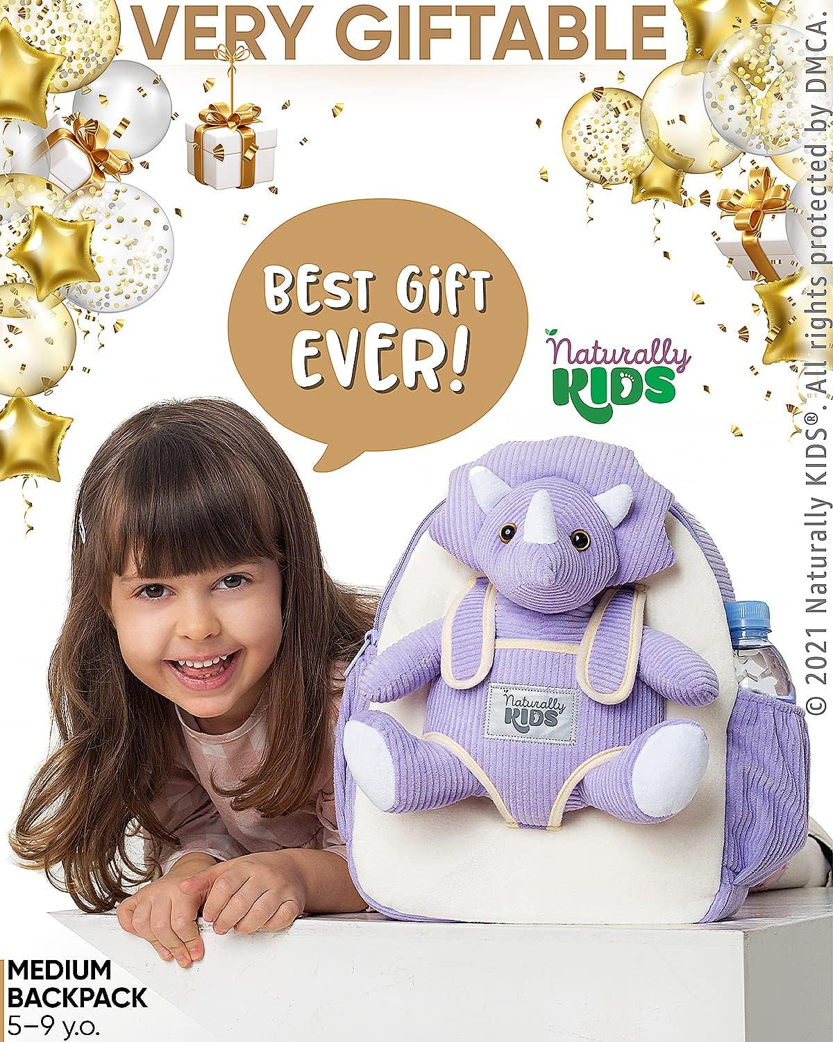 Purple Dinosaur Backpack for Girls 4-5, Triceratops Backpack, Dinosaur Gifts for 4-5 Year Old Girls