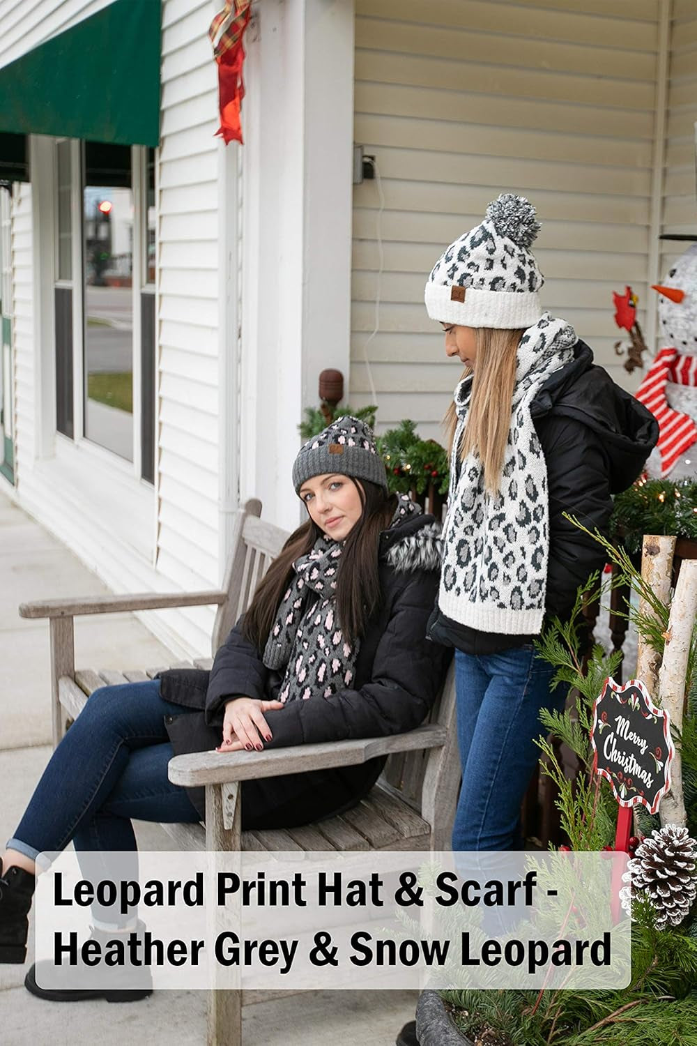 Women'S Cozy Leopard Print Beanie with Faux Fur Pom - Stylish Winter Knit Hat & Matching Scarf Set