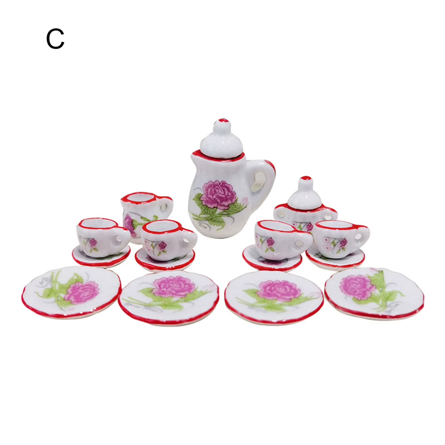 Miniature Doll House Pink Flower Patten Porcelain Coffee Tea Cups Ceramic Tableware Dollhouse Kitchen Accessories