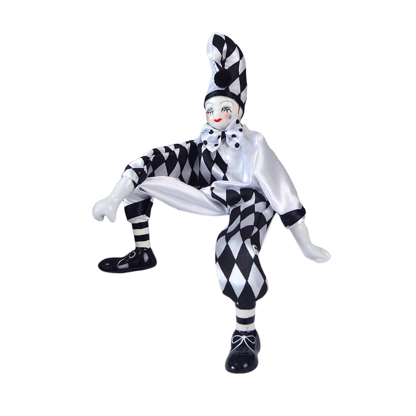 25Cm 10Inch Funny Porcelain Standing Clown Man Doll in Black & White Costume Home Decor