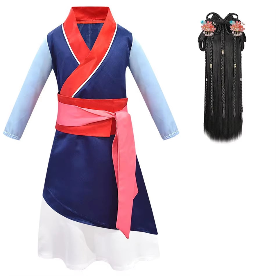 Mulan Cosplay Princess Dress Girls Hanfu Chinese Costume Children Halloween Apparel Kid Anime Role Play Birthday Carnival Outfit