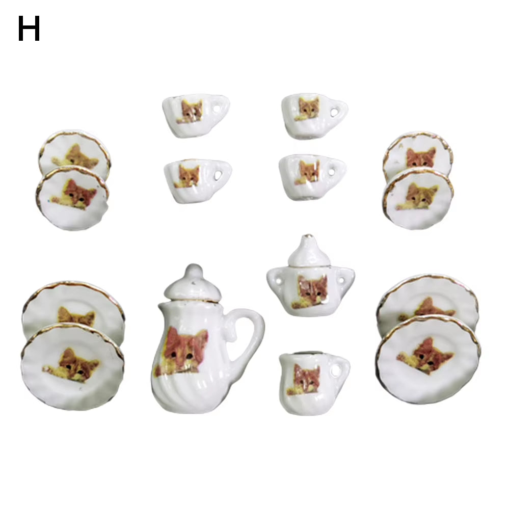 Miniature Doll House Pink Flower Patten Porcelain Coffee Tea Cups Ceramic Tableware Dollhouse Kitchen Accessories