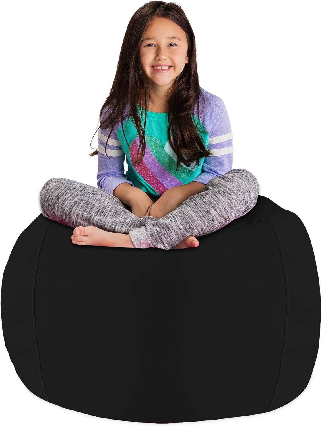 Posh Stuffable Kids Stuffed Animal Storage Bean Bag Chair Cover - Childrens Toy Organizer, Large 38" - Solid Black