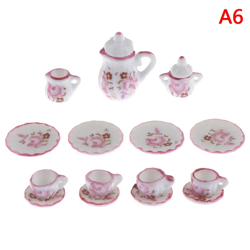 29 Styles Ceramic Cup Set Scale 1:12 Doll House Miniature Porcelain Tea Cup Set Tableware Kitchen Dollhouse Teapot DIY Toys