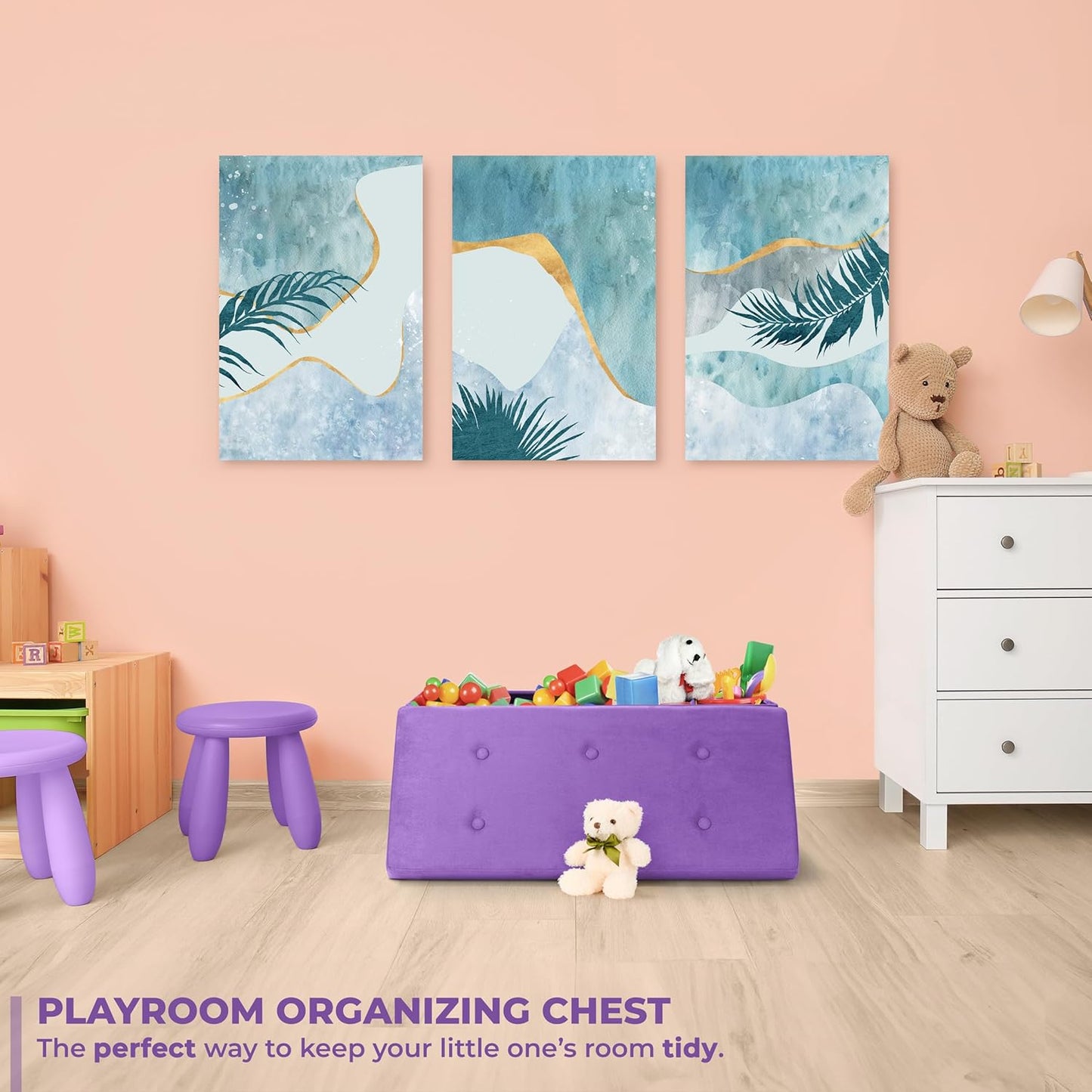 Storage Ottoman Bench – Collapsible/Folding Bench Chest with Cover – Perfect Toy and Shoe Chest, Hope Chest, Pouffe Ottoman, Seat, Foot Rest, – Contemporary Faux Suede (Purple)