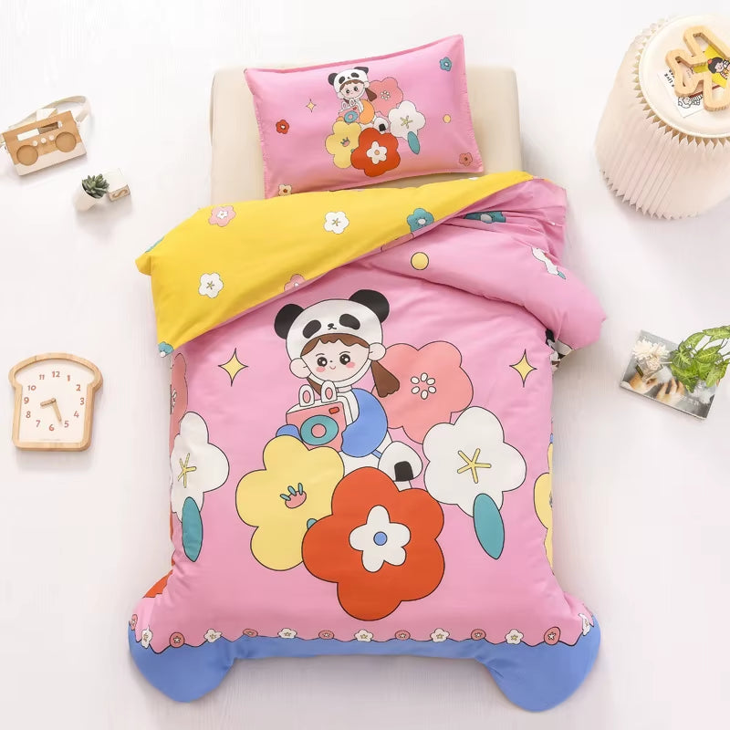 Children'S Cotton Three-Piece Set Kindergarten Nap Cartoon Bed Sheet Quilt Cover Cotton Bedding Kit Pillowcase CP27