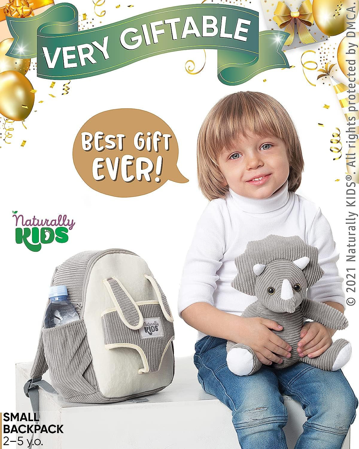 Grey Dinosaur Toys for Girls, Triceratops Toy, Dinosaur Gifts for 2 3 Year Old Girls, Toddler Backpack