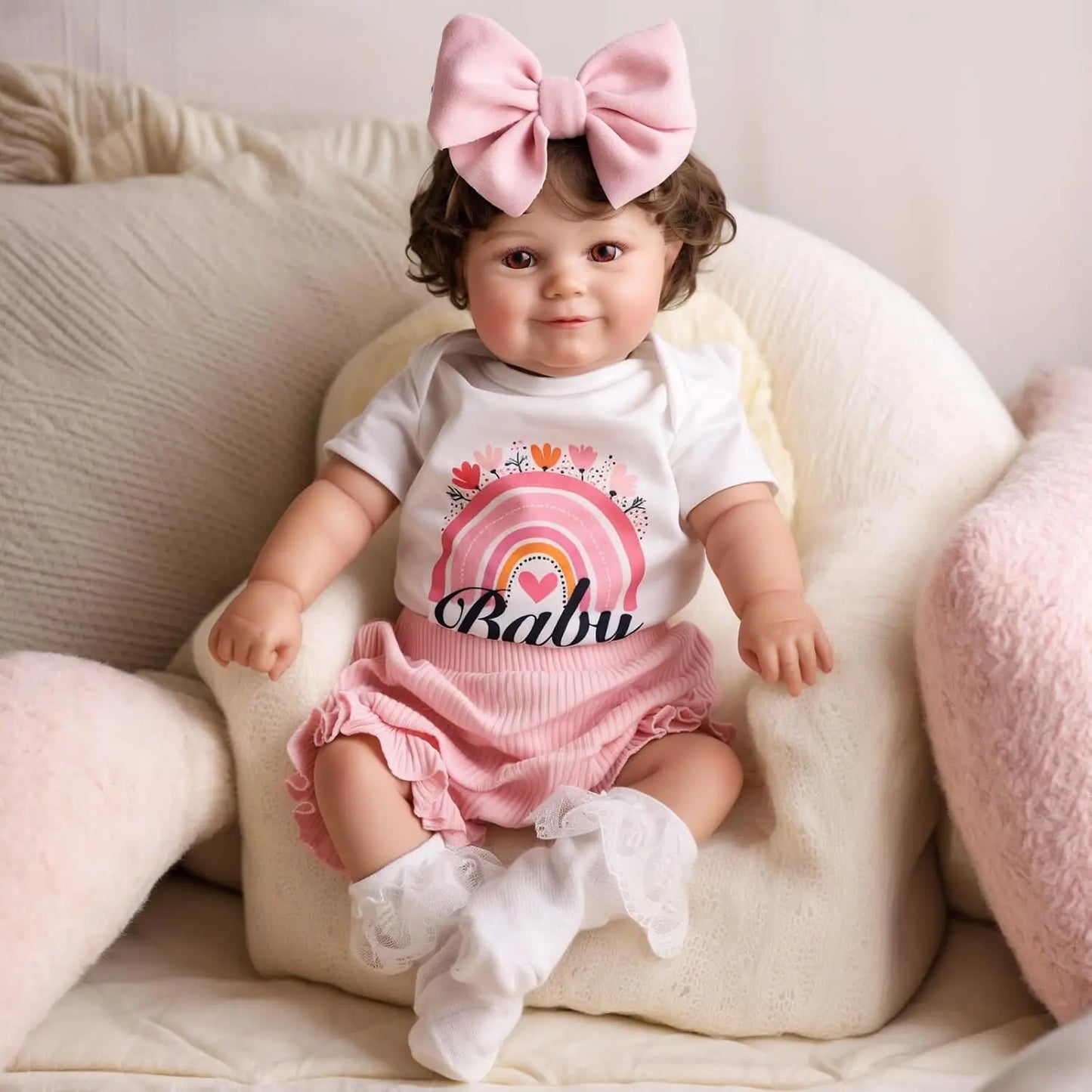 Reborn Baby Dolls Girl 20 Inches Realistic Baby Dolls with Soft Cloth Body Curly Hair Smiling Real Life Baby Dolls