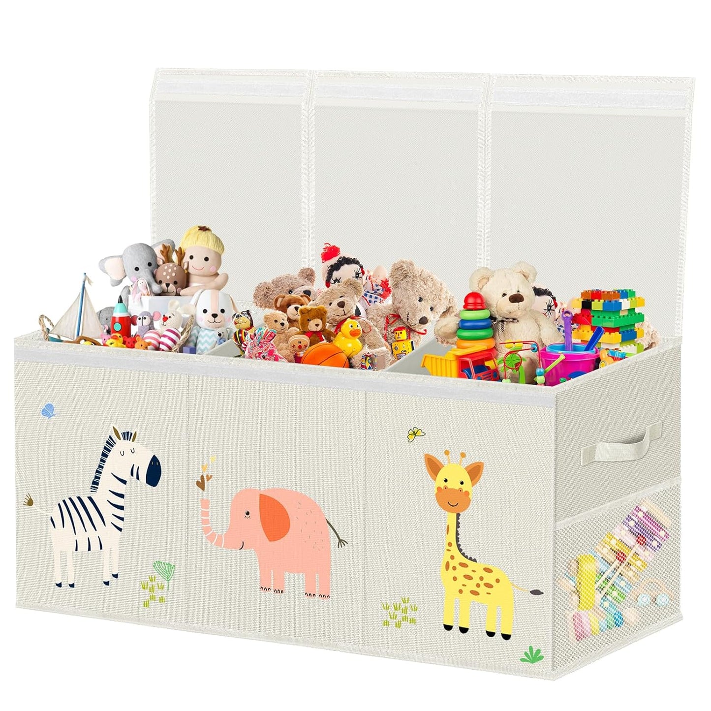 Large Toy Storage Box - Toy Chest Organizers Box with Lid Dividers, Collapsible Container Bins for Boys, Girls, Kids, Playroom, Nursery, Closet, Living Room