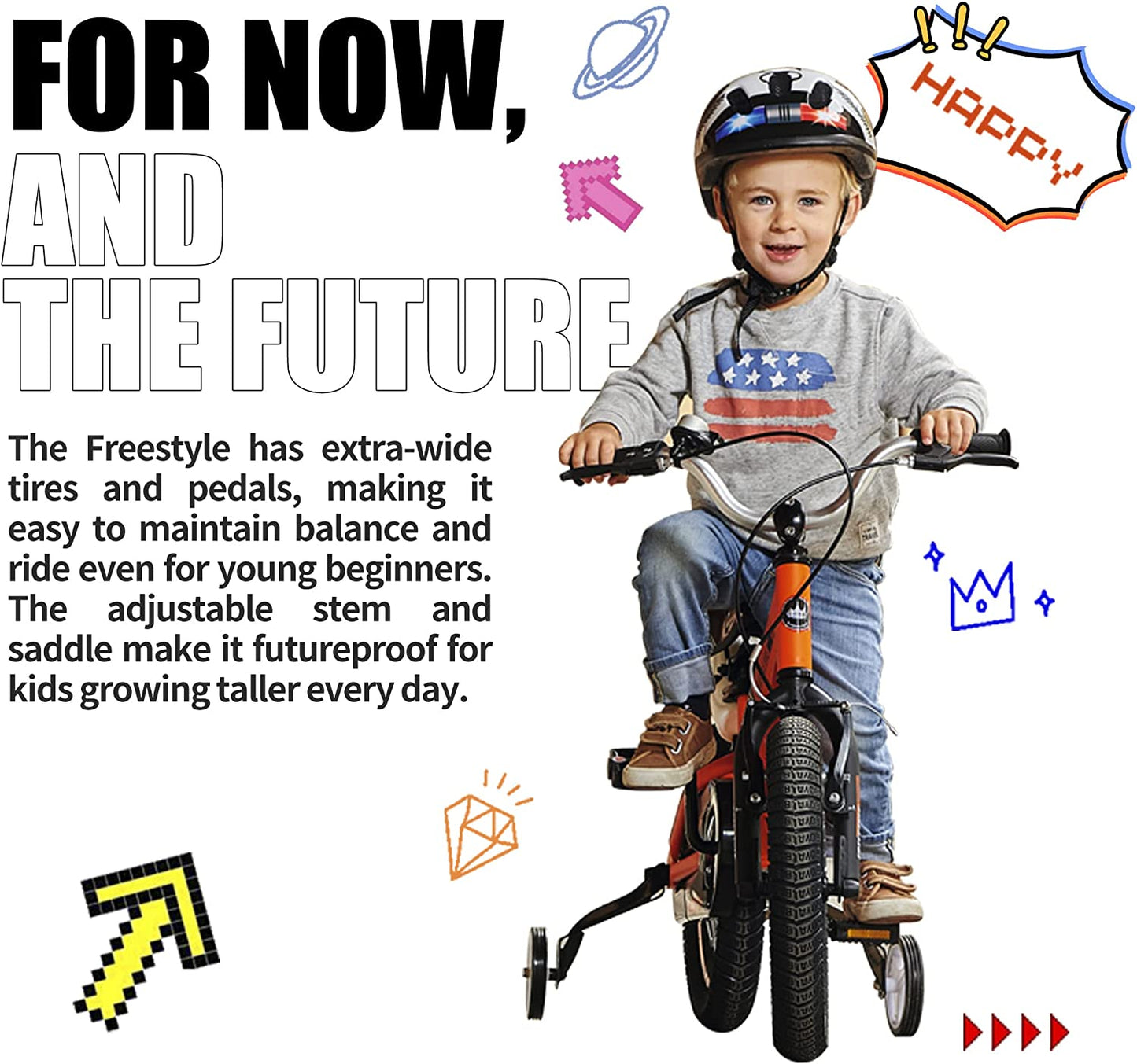 Kids Bike EZ Freestyle Training Free Balance to Pedal Easy Learning Bicycle, 12-18 Inch for Toddlers to Big Kids