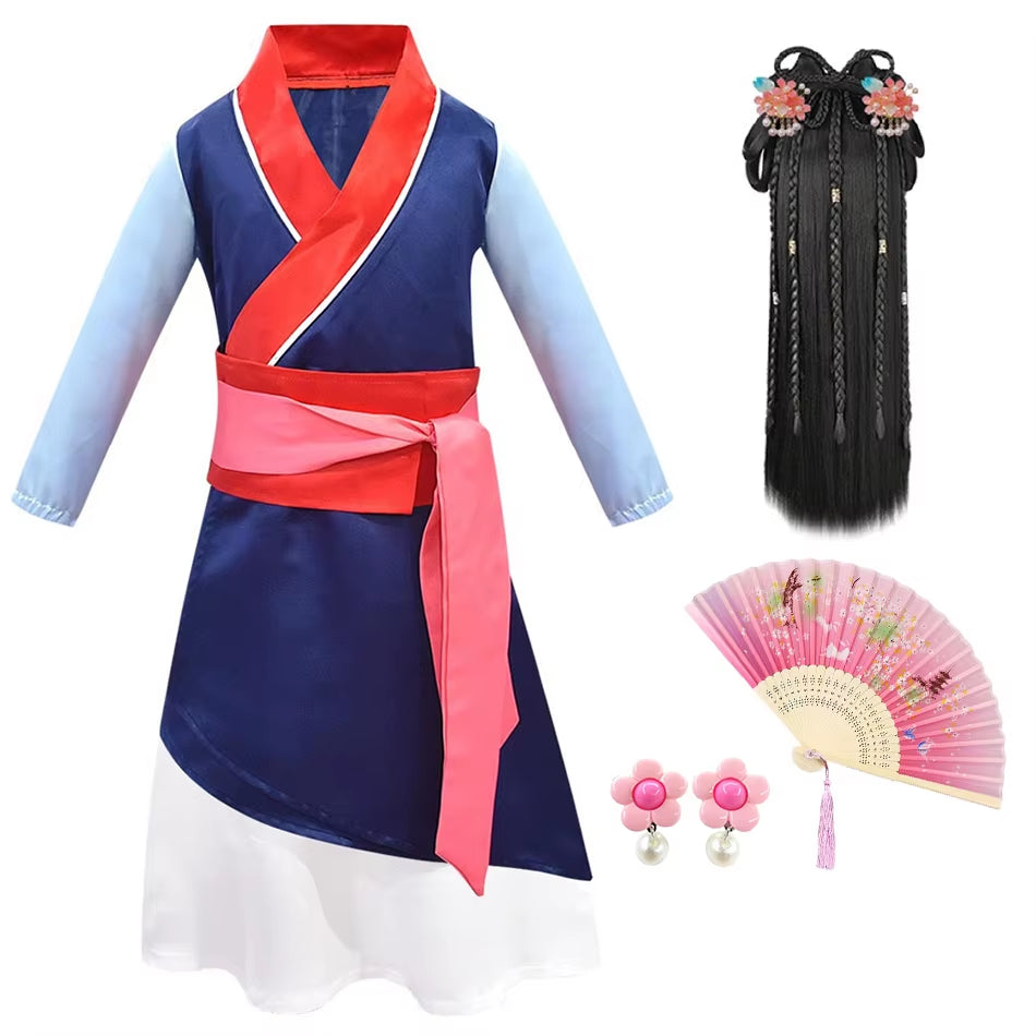 Mulan Cosplay Princess Dress Girls Hanfu Chinese Costume Children Halloween Apparel Kid Anime Role Play Birthday Carnival Outfit