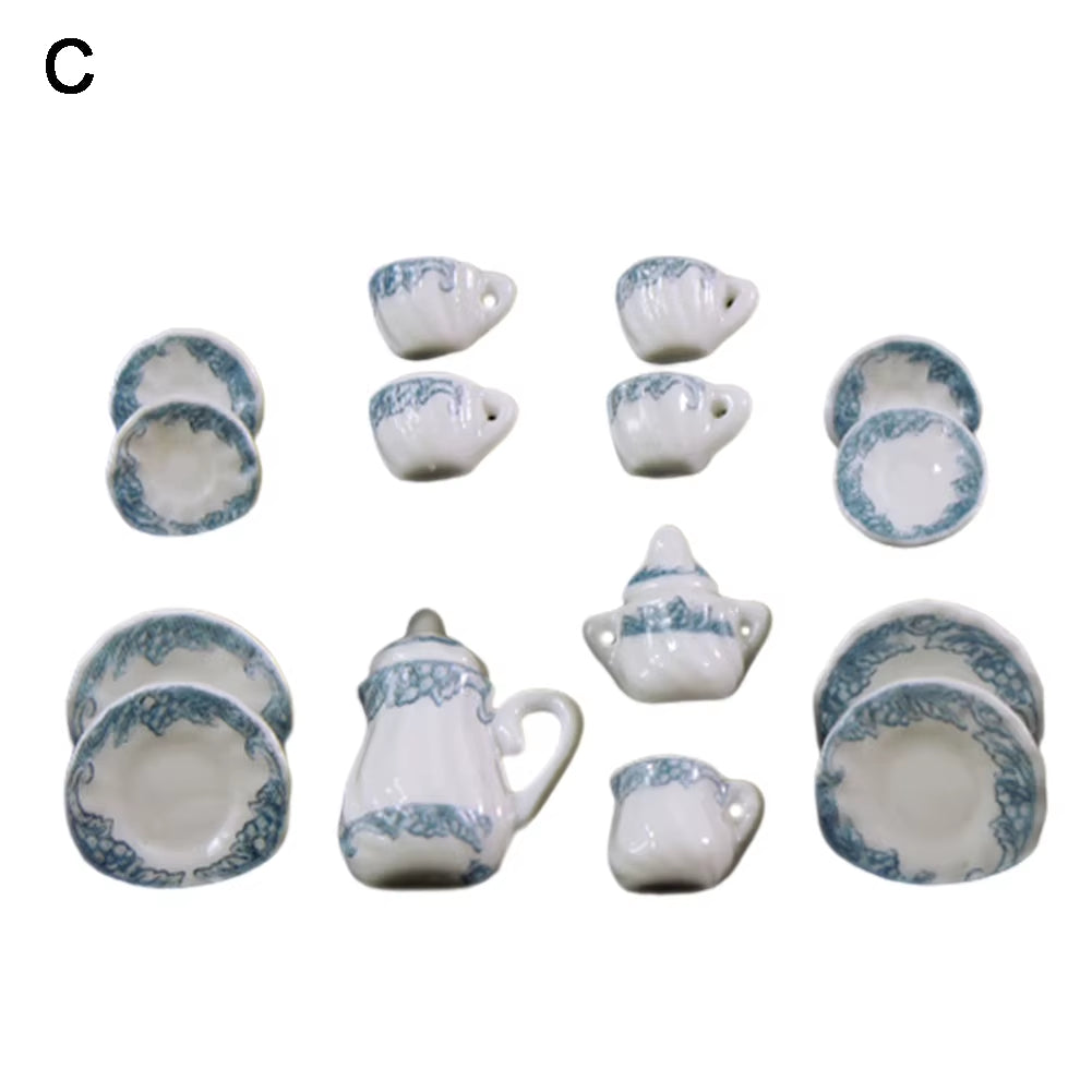 Miniature Doll House Pink Flower Patten Porcelain Coffee Tea Cups Ceramic Tableware Dollhouse Kitchen Accessories