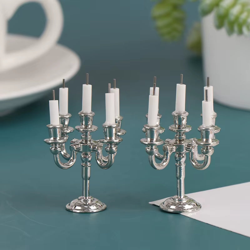 1Pair Creative New 1:12 Dollhouse Mini Table Candle Candlestick Christmas Scene Home Ornament for Doll House Decor Kids Toys