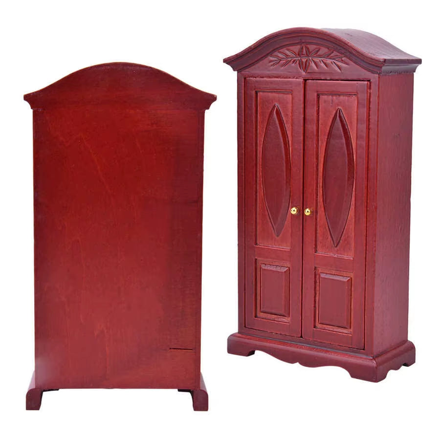 1:12 Mini Vintage Wooden Double Door Closet Wardrobe Dolls House Accessory Dollhouse Furniture Toys for Children Doll House Toys