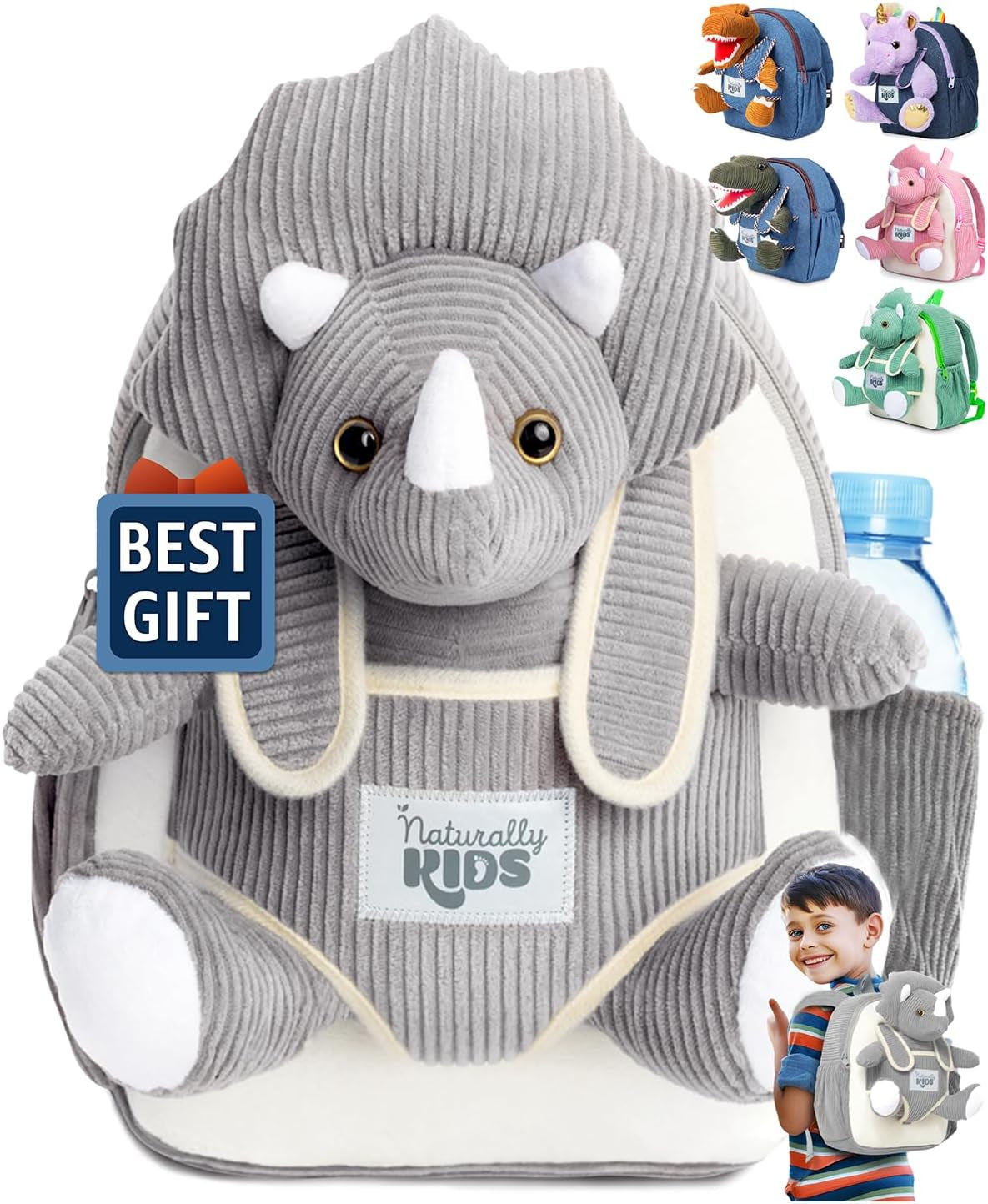 Grey Dinosaur Toys for Girls, Triceratops Toy, Dinosaur Gifts for 2 3 Year Old Girls, Toddler Backpack