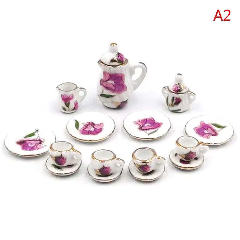 29 Styles Ceramic Cup Set Scale 1:12 Doll House Miniature Porcelain Tea Cup Set Tableware Kitchen Dollhouse Teapot DIY Toys
