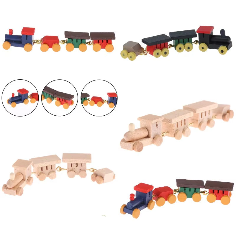 1Pc Mini Wooden Train Simulation Model Toys 1/12 Dollhouse Miniature Accessories for Doll House Decoration Educational Toys