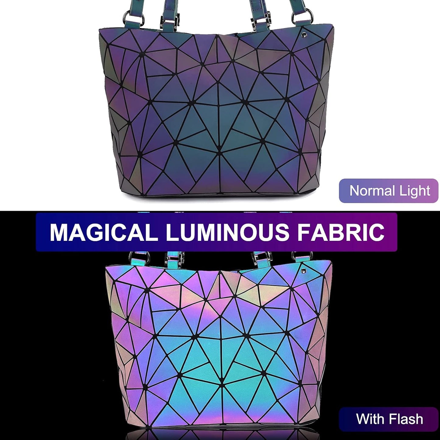 Geometric Luminous Purses and Handbags Holographic Reflective Crossbody Bag Wallet Flash Rainbow Backpack Tote