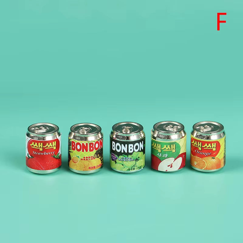 2021 New 5Pcs 1/12 Mini Cute Miniature Doll House Fruit Drink Can Bottle Food Accessories for Doll House Decoration