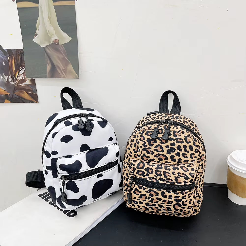 Women Zebra Leopard Cow Print Backpacks Nylon Shoulder Bag Students High School Small Book Bag Female Mini Rucksack Mochila