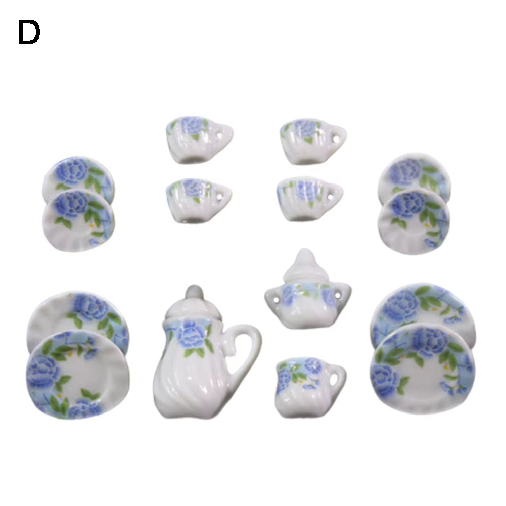 Miniature Doll House Pink Flower Patten Porcelain Coffee Tea Cups Ceramic Tableware Dollhouse Kitchen Accessories