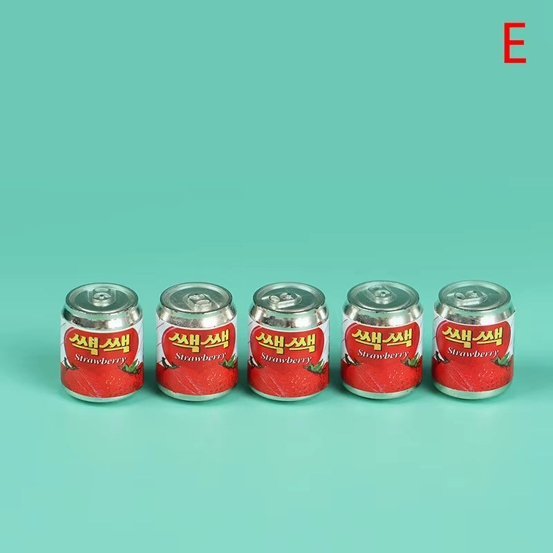 2021 New 5Pcs 1/12 Mini Cute Miniature Doll House Fruit Drink Can Bottle Food Accessories for Doll House Decoration