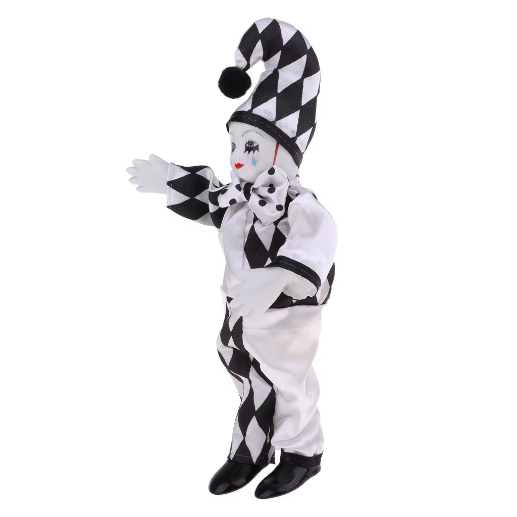 25Cm 10Inch Funny Porcelain Standing Clown Man Doll in Black & White Costume Home Decor