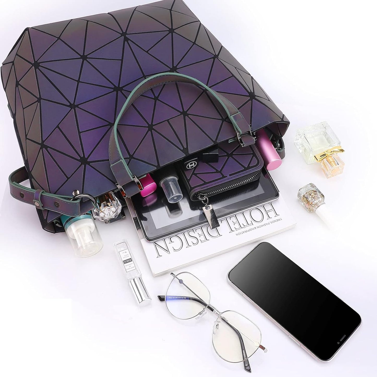 Geometric Luminous Purses and Handbags Holographic Reflective Crossbody Bag Wallet Flash Rainbow Backpack Tote