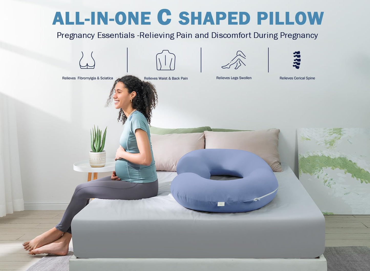 Pregnancy Pillow,Maternity Body Pillow with Velvet Cover,C Shaped for Side Sleeping (Cooling Blue)