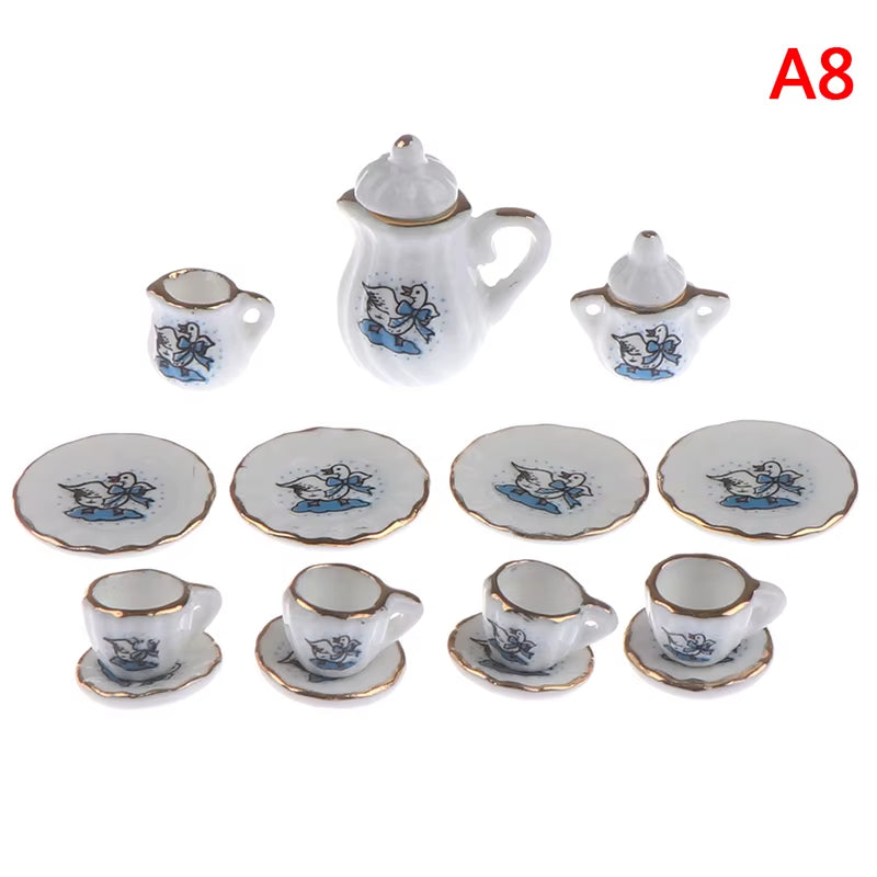 29 Styles Ceramic Cup Set Scale 1:12 Doll House Miniature Porcelain Tea Cup Set Tableware Kitchen Dollhouse Teapot DIY Toys