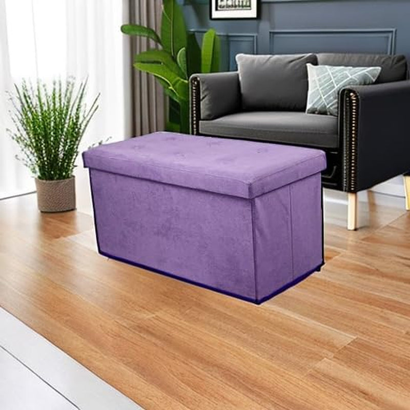 Storage Ottoman Bench – Collapsible/Folding Bench Chest with Cover – Perfect Toy and Shoe Chest, Hope Chest, Pouffe Ottoman, Seat, Foot Rest, – Contemporary Faux Suede (Purple)