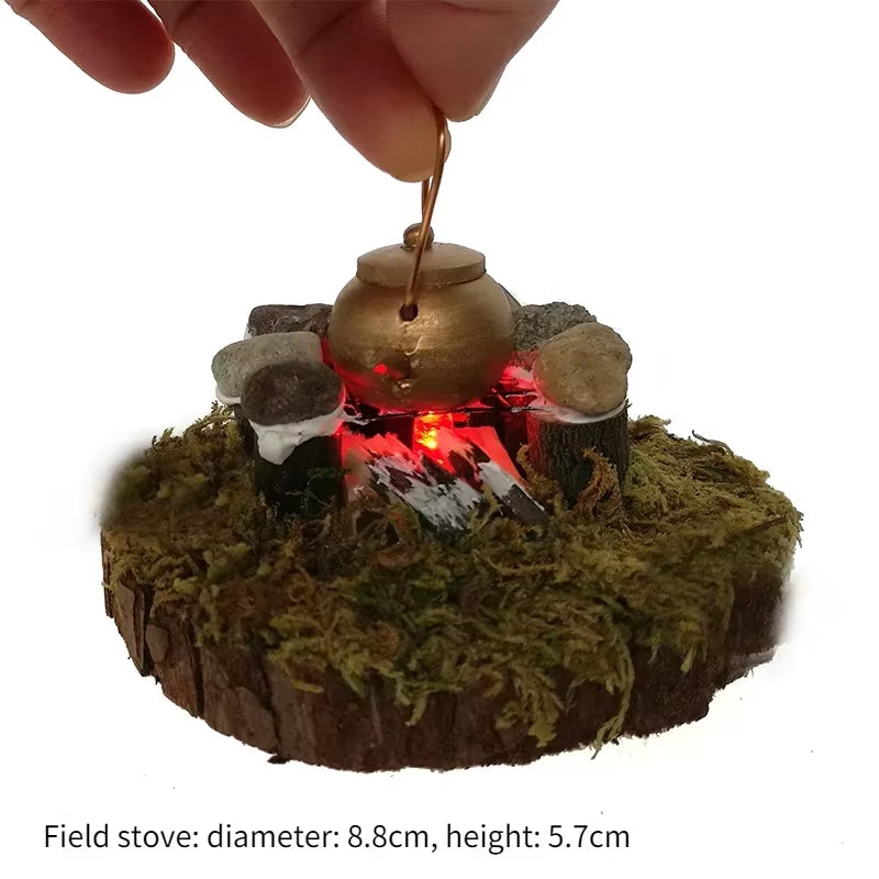 Doll House Mini Wooden Chicken House Mini Bonfire Miniature Manger Doll House Accessories Fairy Garden Yard Decoration