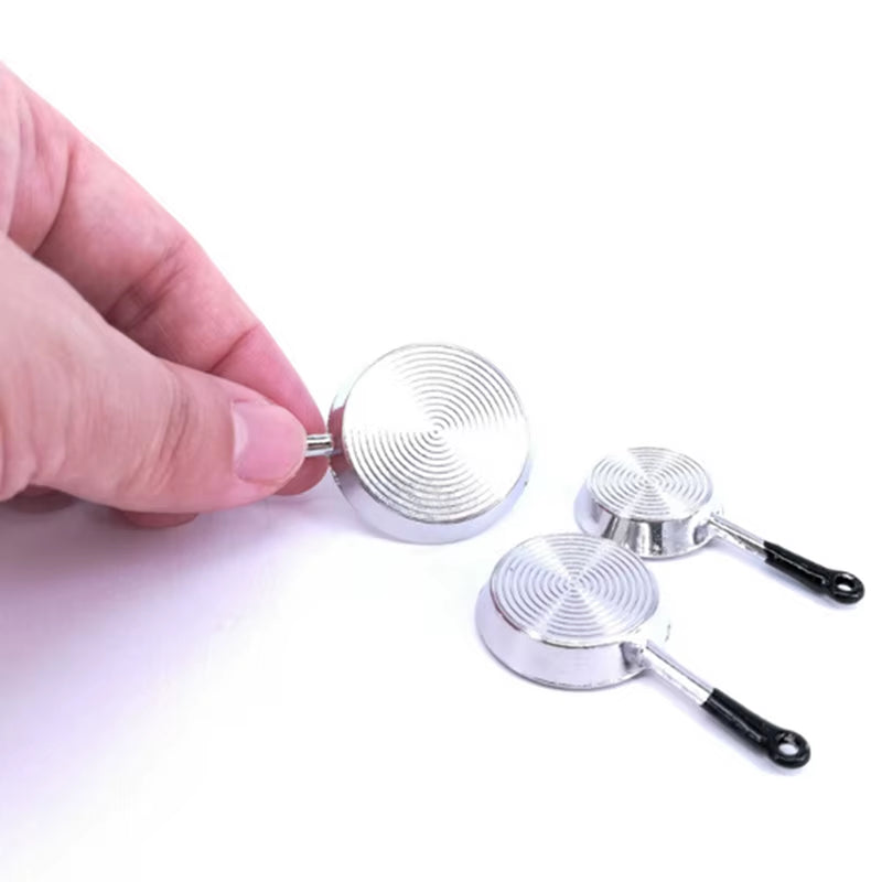 1/12 Scale Vintage 3Pcs Dollhouse Miniature Metal Frypan Frying Pans Cooking Pot Cookware Kitchen Accessory
