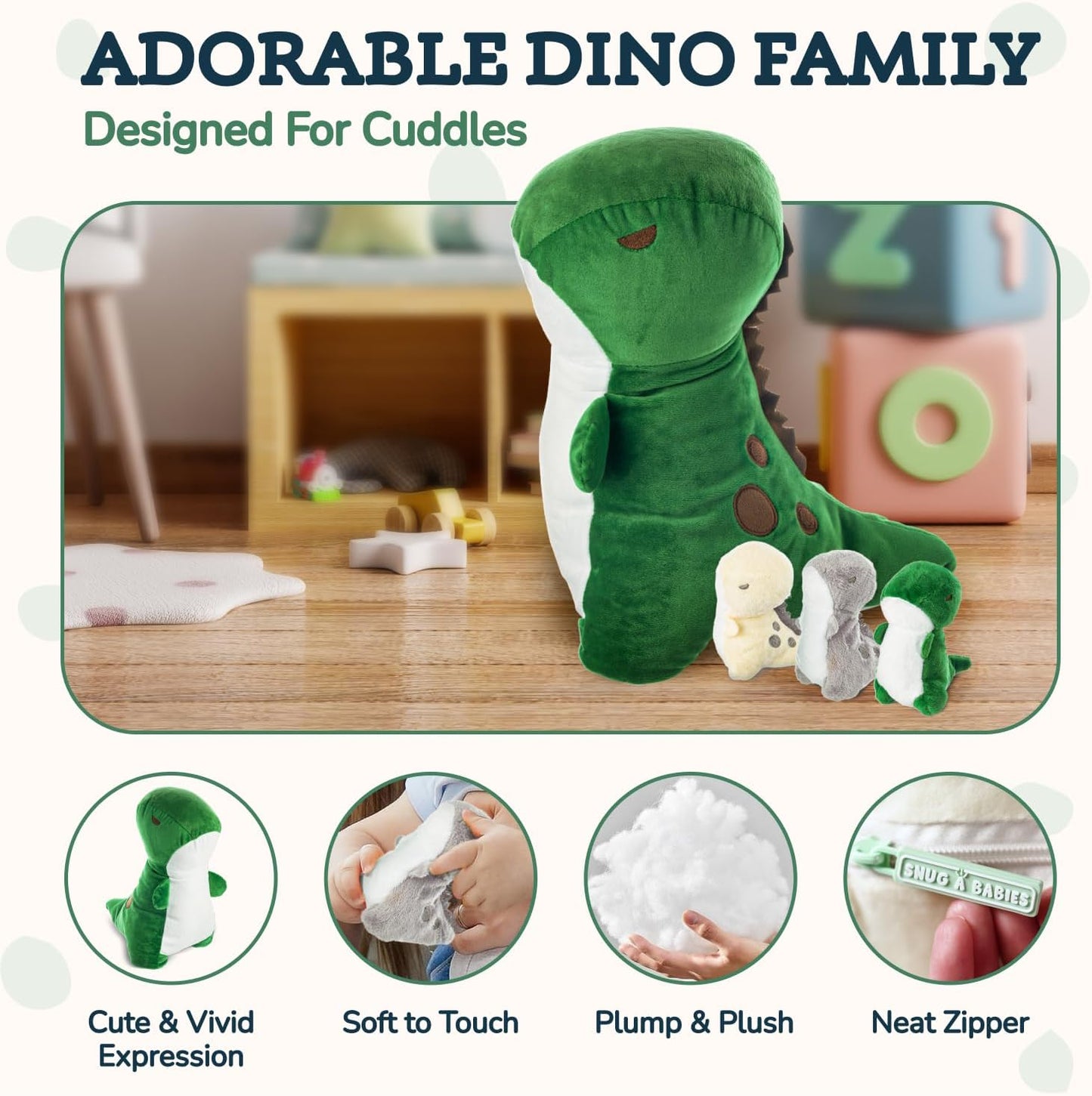 Dinosaur Stuffed Animals - T-Rex Mommy with 3 Babies in Her Tummy - Cuddly Dino Plushies for Imaginative Play - Plush Toys Suitable for Kids 3 Years Old and above - 10" X 8.5" X 11"