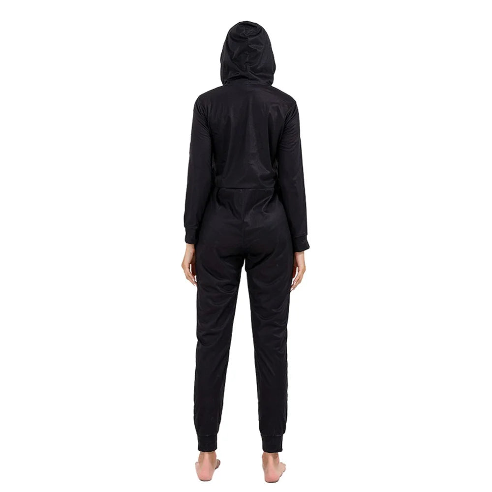 Matching Halloween Pajamas Family Skeleton Jumpsuit Halloween Hooded One-Piece Zipper Sleepwear Holiday Loungewear for Men Women Kids