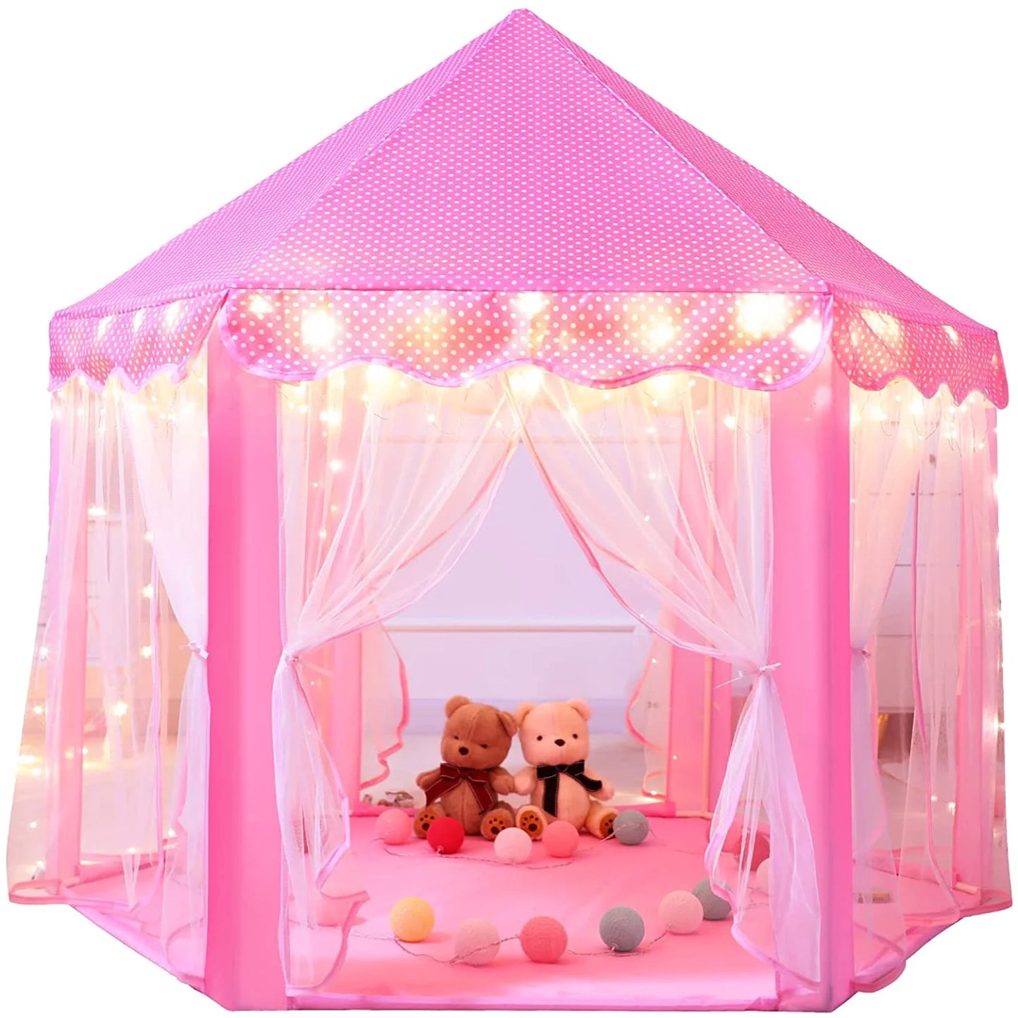 Kids Teepee Tent with Lights, Washable Foldable Teepee Tent for Kids Indoor Tent, Outdoor Play Tent for Girls & Boys