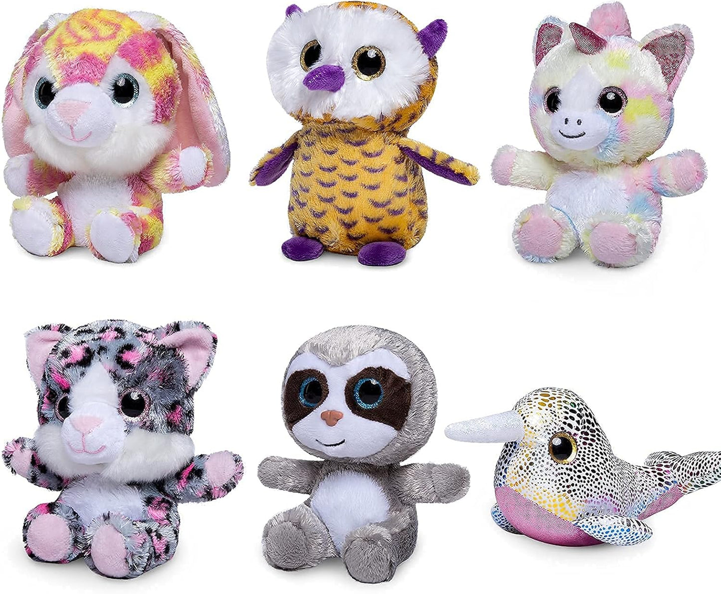 7Inch Cute Stuffed Animals Plush Toys Set, 6 Pcs Small Stuffed Animal Bulk Unicorn/Narwhal/Bunny/Owl/Sloth/Cat Plush Animal, Super Soft & Durable Stuffed Toys for Kids Girls Boys