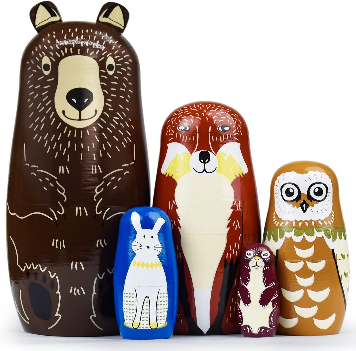 Russian Nesting Dolls Animal Bear Matryoshka Dolls Cute Handmade Wooden Toys Set of 5 for Kids(01 Bear)