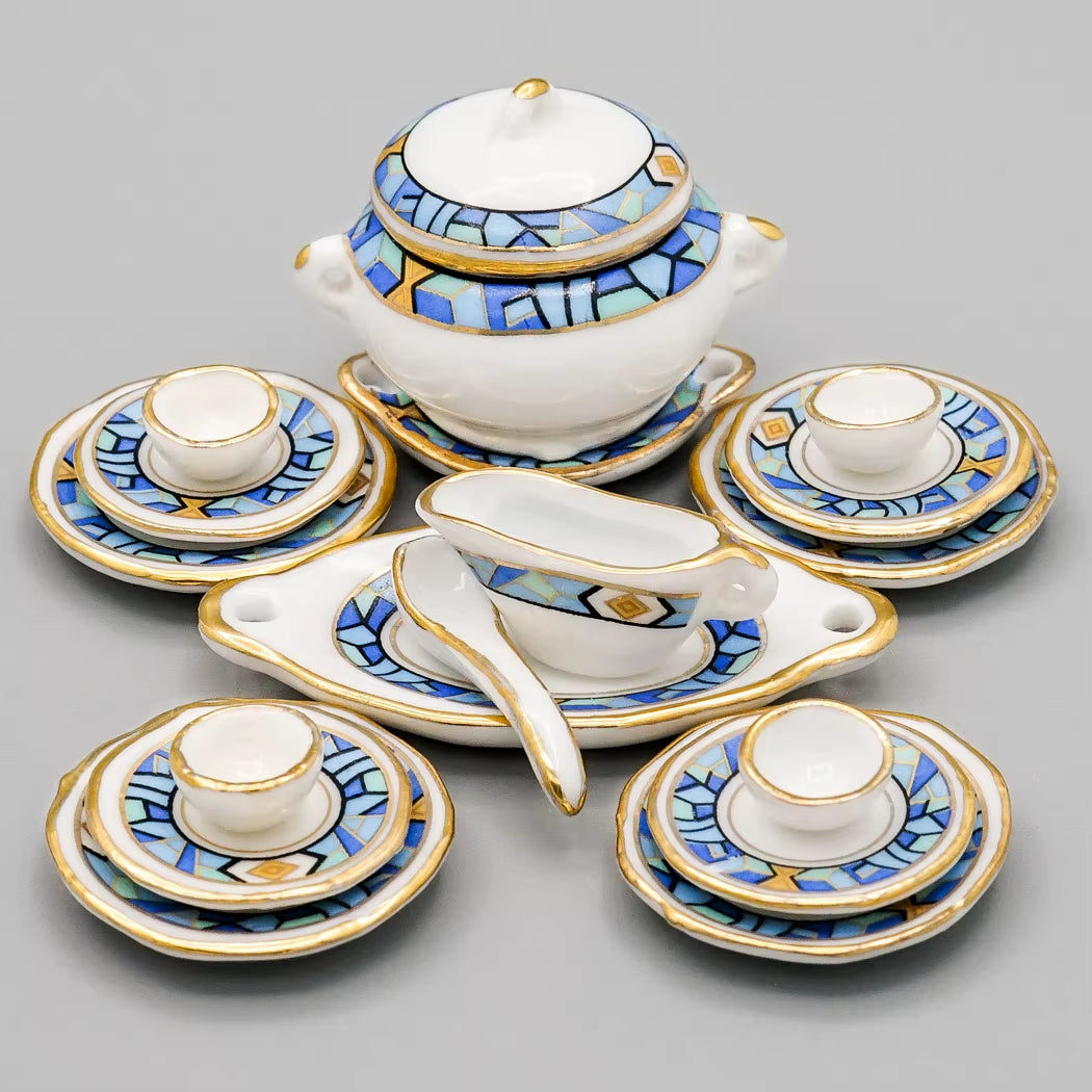 1:12 Miniature 8/17PCS Porcelain Rose Tea Cup Set Ceramic Tableware Teapot Kitchen Dollhouse Accessories Doll House Decor