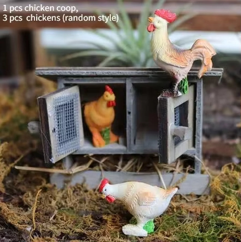 Doll House Mini Wooden Chicken House Mini Bonfire Miniature Manger Doll House Accessories Fairy Garden Yard Decoration