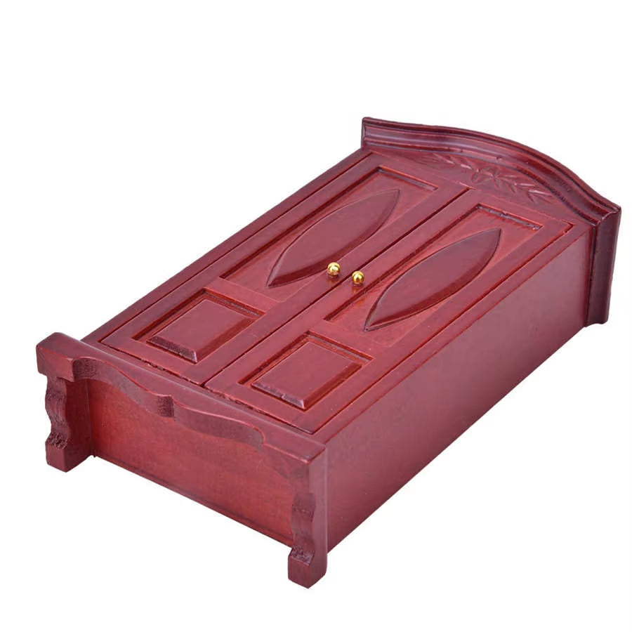1:12 Mini Vintage Wooden Double Door Closet Wardrobe Dolls House Accessory Dollhouse Furniture Toys for Children Doll House Toys