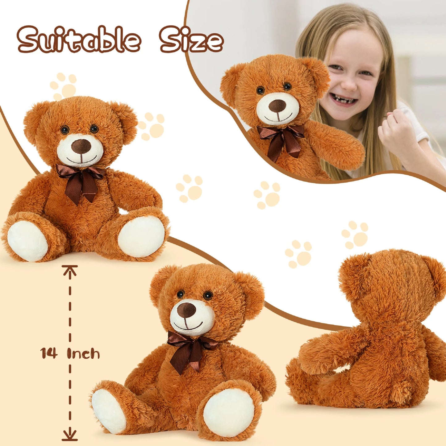 13.8" Small Teddy Bear Cute Bear Stuffed Animals 3 Pack