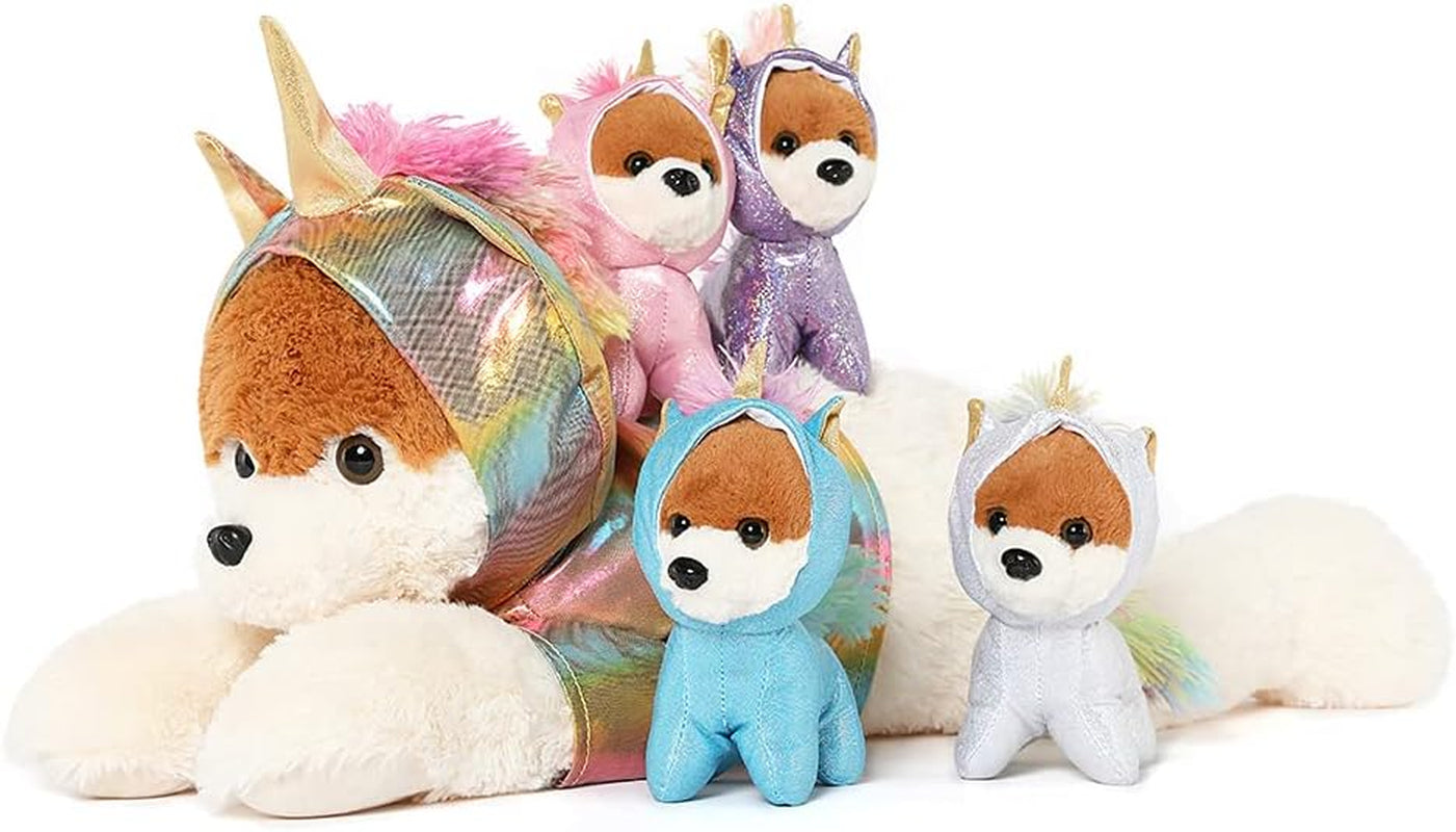Giant Unicorn Stuffed Animal Cute Mommy Unicorn Dog with Zippered Pouch Includes 4 Baby Unicorns Gifts for Girls (Multicolor,26 Inches)